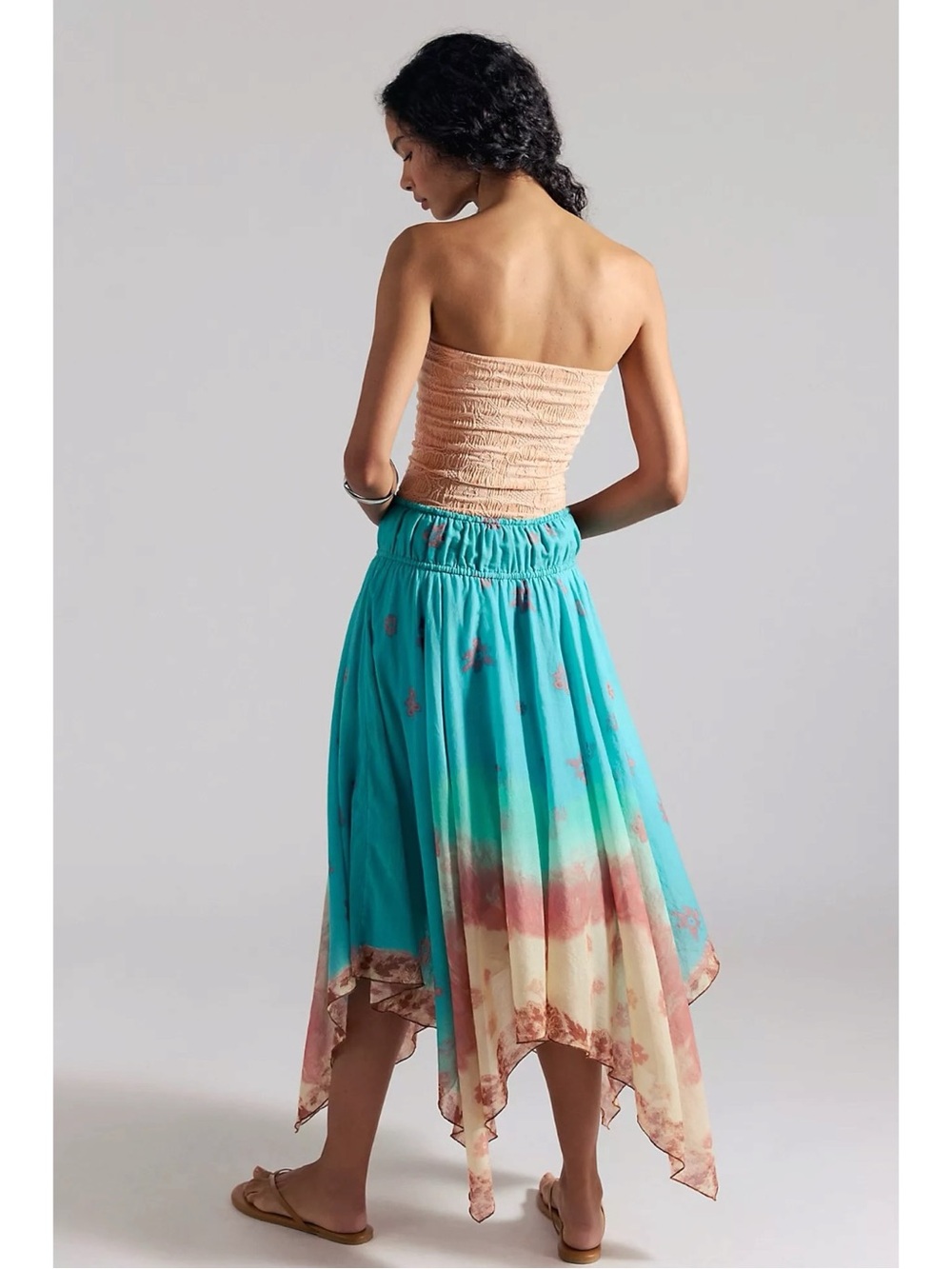 Free People Bohemian 70s FP One Kaia Asymmetrical Midi Skirt Ocean Surf XL NWT - Picture 3 of 9